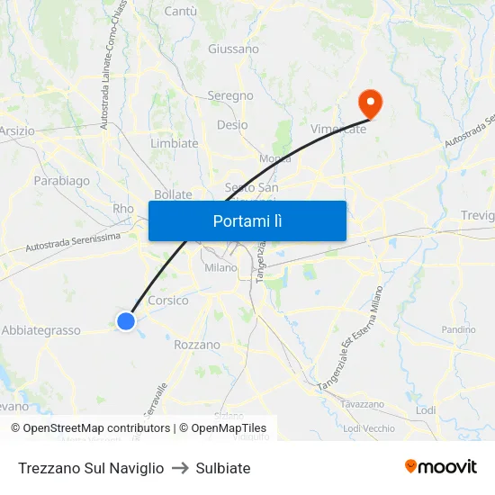Trezzano Sul Naviglio to Sulbiate map
