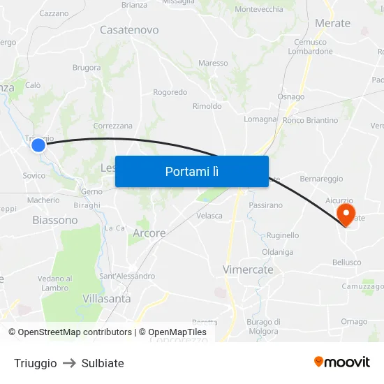 Triuggio to Sulbiate map