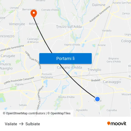 Vailate to Sulbiate map