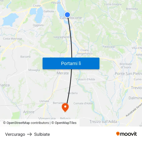 Vercurago to Sulbiate map