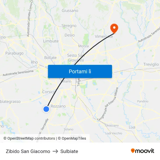 Zibido San Giacomo to Sulbiate map