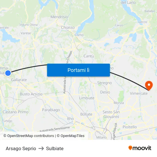 Arsago Seprio to Sulbiate map