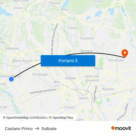 Castano Primo to Sulbiate map