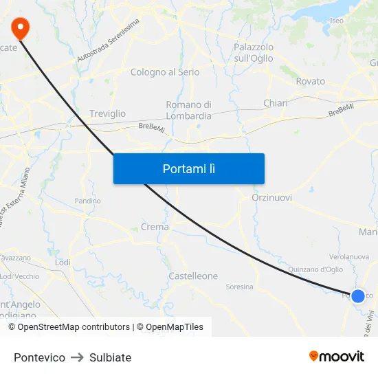 Pontevico to Sulbiate map
