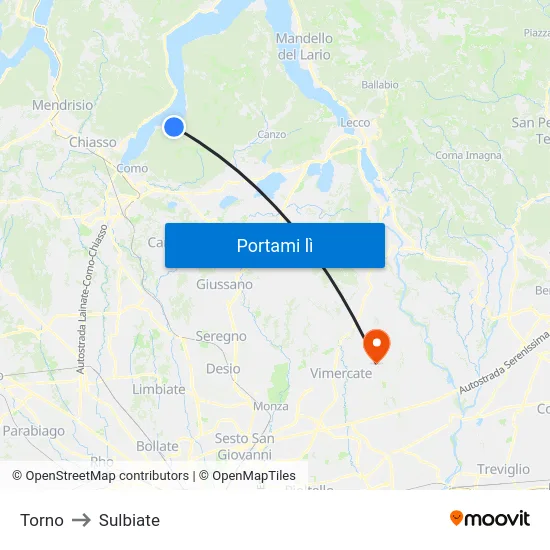 Torno to Sulbiate map