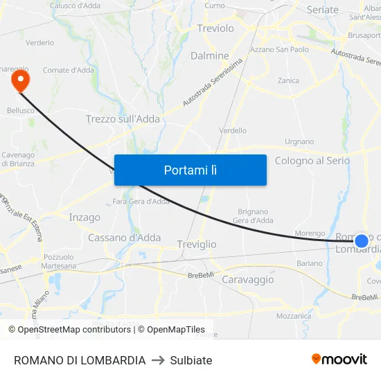 ROMANO DI LOMBARDIA to Sulbiate map