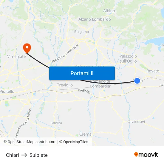 Chiari to Sulbiate map