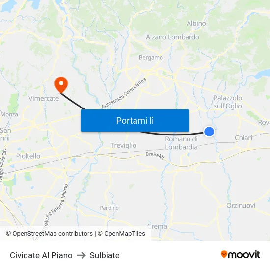 Cividate Al Piano to Sulbiate map