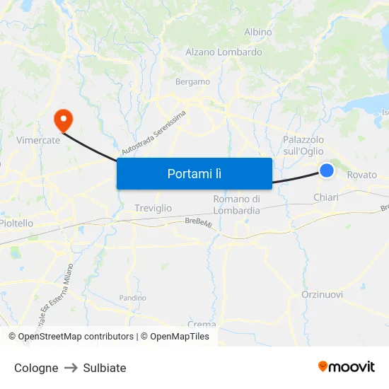 Cologne to Sulbiate map