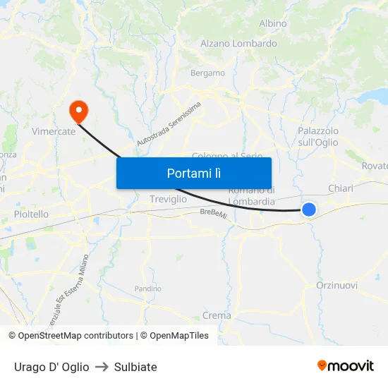 Urago D' Oglio to Sulbiate map