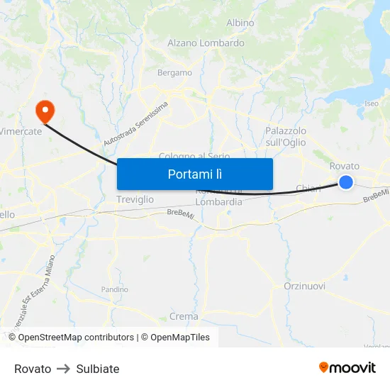 Rovato to Sulbiate map