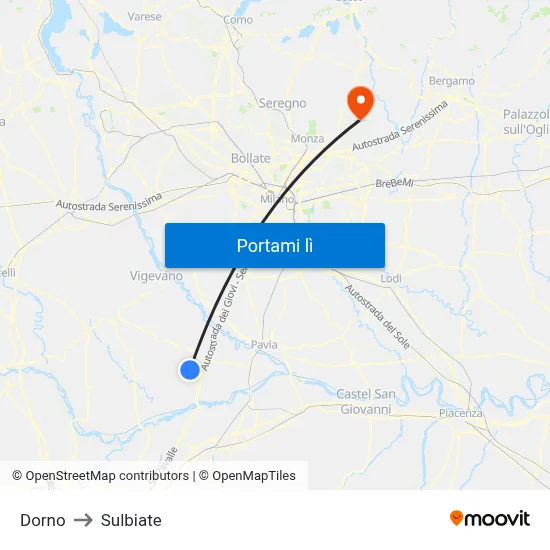 Dorno to Sulbiate map