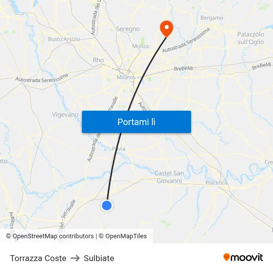 Torrazza Coste to Sulbiate map