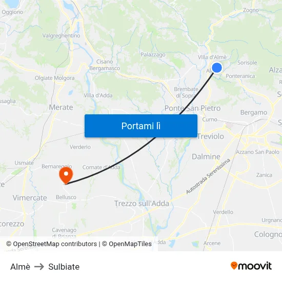 Almè to Sulbiate map