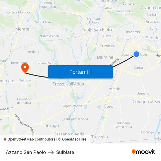 Azzano San Paolo to Sulbiate map