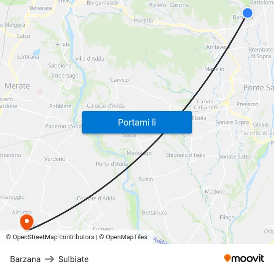 Barzana to Sulbiate map