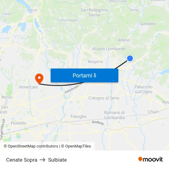 Cenate Sopra to Sulbiate map