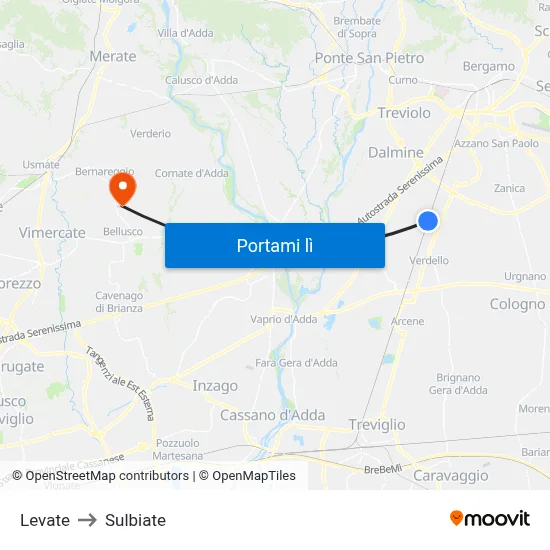 Levate to Sulbiate map