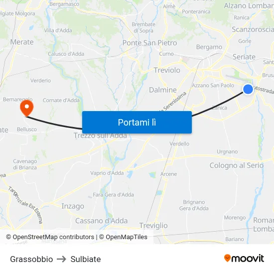 Grassobbio to Sulbiate map