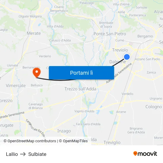 Lallio to Sulbiate map