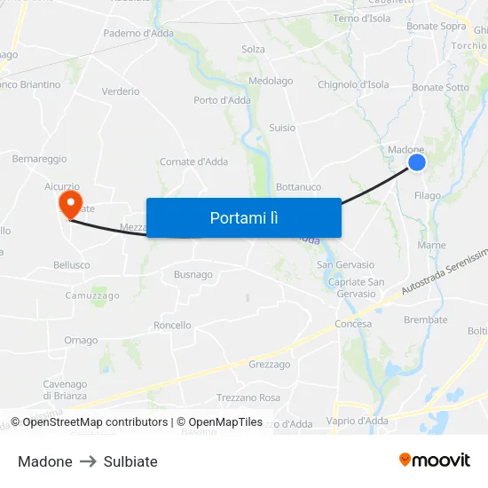Madone to Sulbiate map