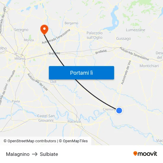 Malagnino to Sulbiate map