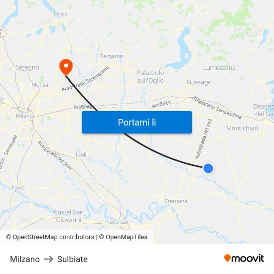 Milzano to Sulbiate map