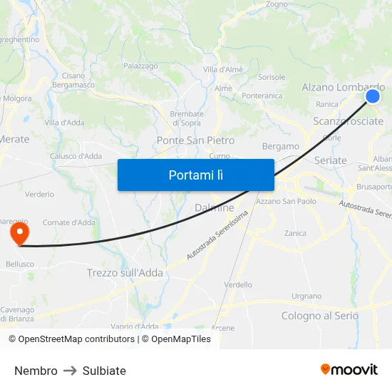 Nembro to Sulbiate map