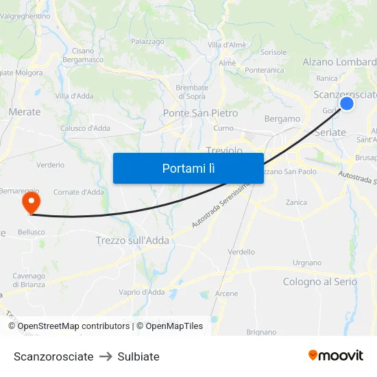 Scanzorosciate to Sulbiate map