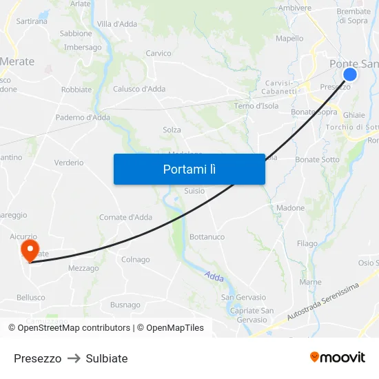 Presezzo to Sulbiate map