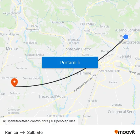 Ranica to Sulbiate map