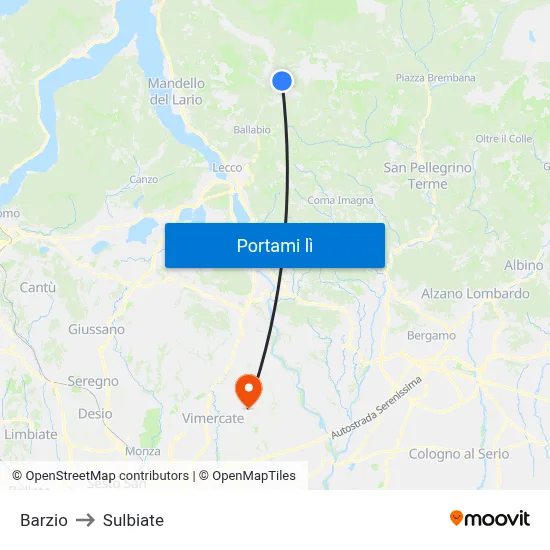 Barzio to Sulbiate map