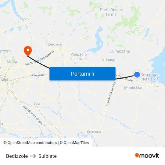Bedizzole to Sulbiate map