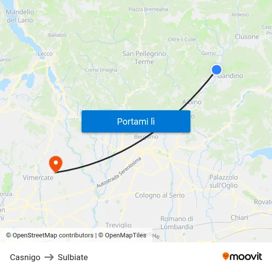 Casnigo to Sulbiate map