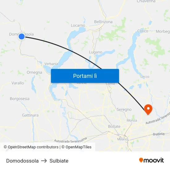 Domodossola to Sulbiate map