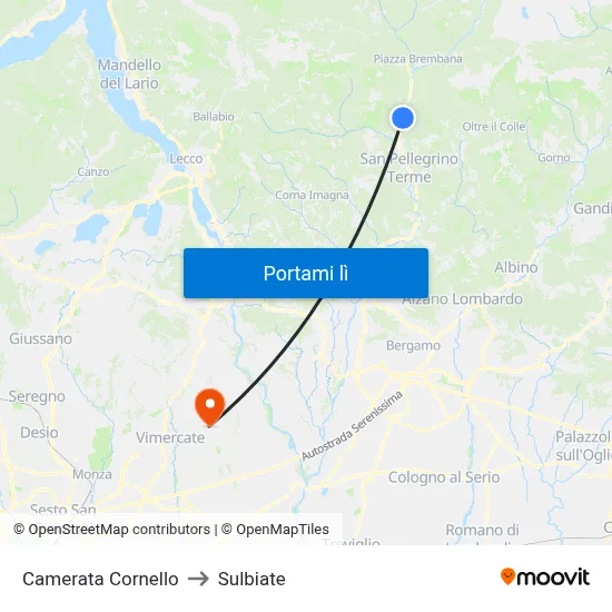 Camerata Cornello to Sulbiate map