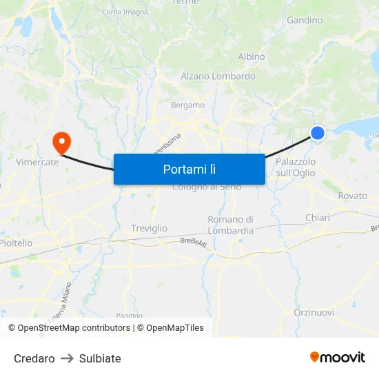 Credaro to Sulbiate map