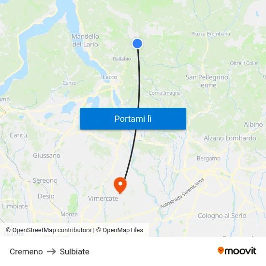 Cremeno to Sulbiate map