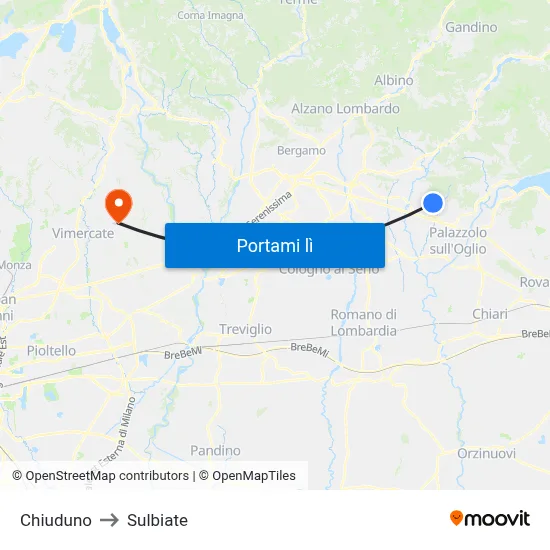 Chiuduno to Sulbiate map