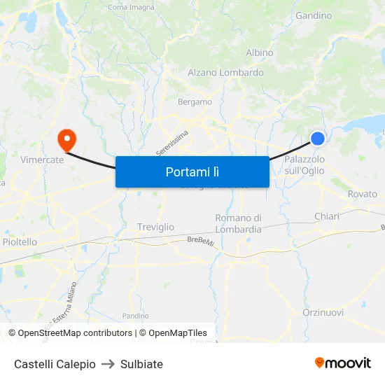 Castelli Calepio to Sulbiate map