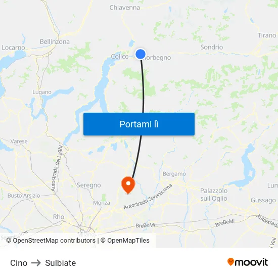 Cino to Sulbiate map