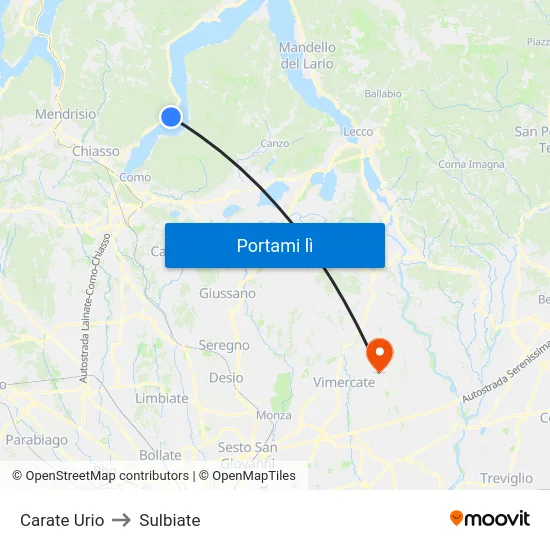 Carate Urio to Sulbiate map