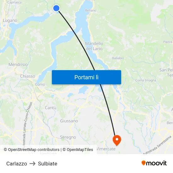 Carlazzo to Sulbiate map