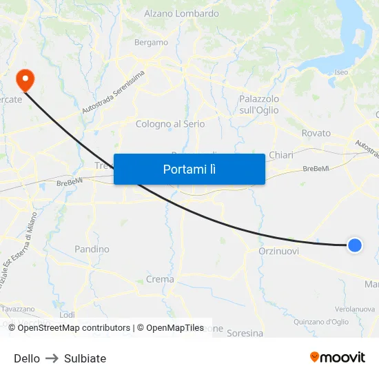 Dello to Sulbiate map