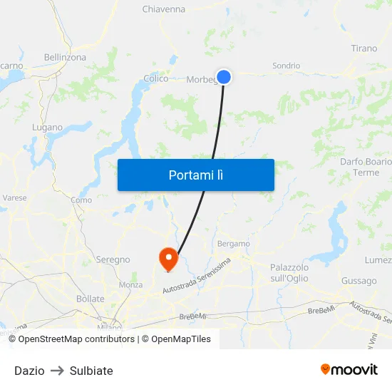 Dazio to Sulbiate map