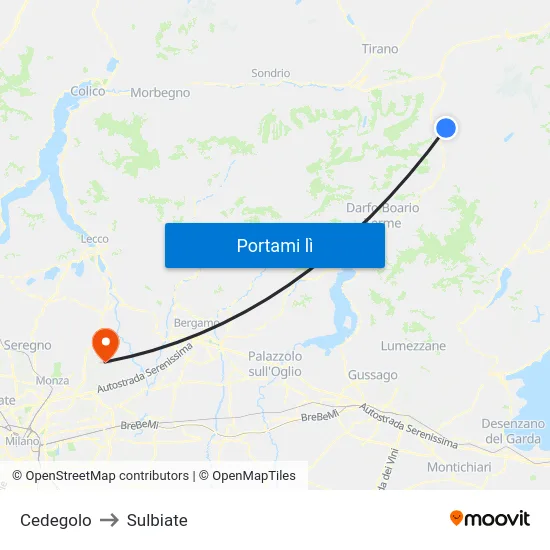 Cedegolo to Sulbiate map
