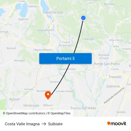 Costa Valle Imagna to Sulbiate map