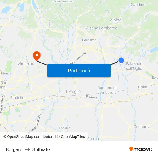Bolgare to Sulbiate map