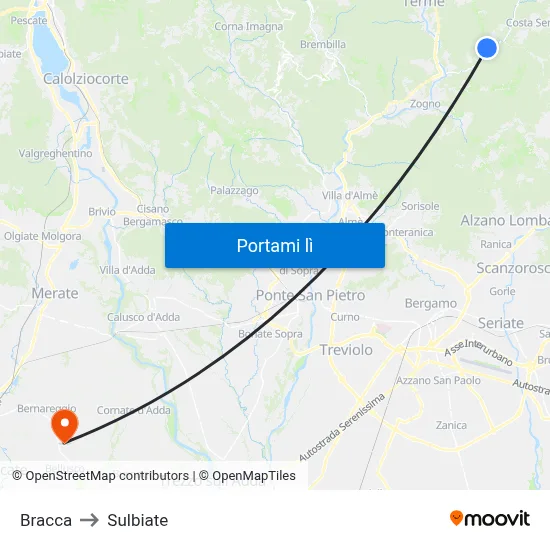 Bracca to Sulbiate map