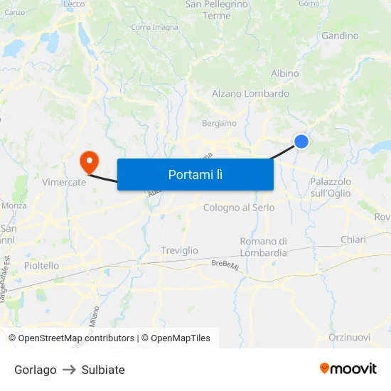 Gorlago to Sulbiate map